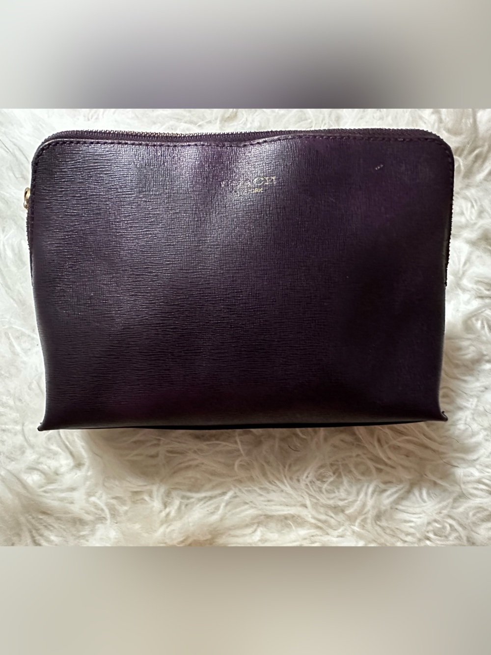 Coach Plum Leather Zip Pouch with Gold Logo